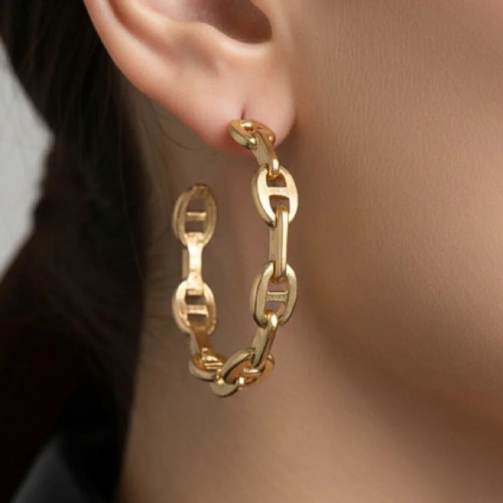Gold Link Chain Hoop Earrings (9004)